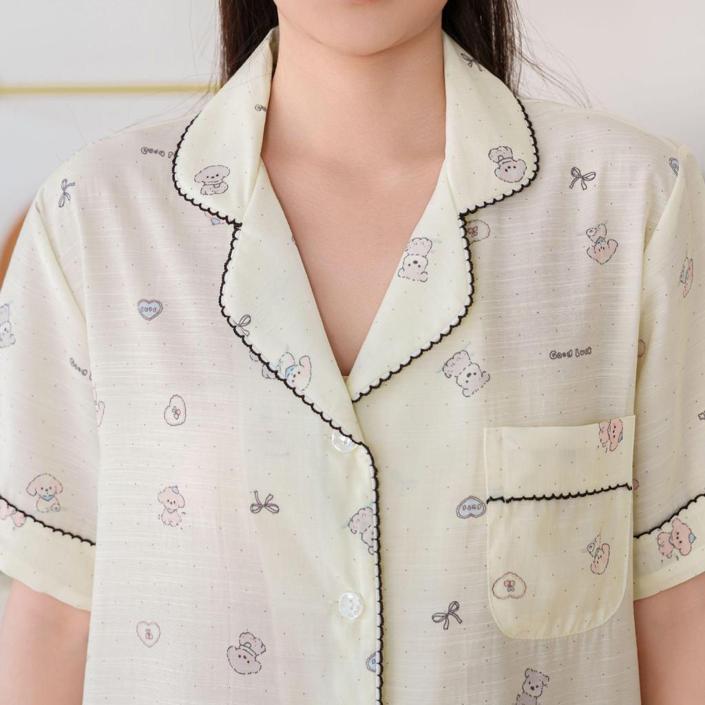 2026 Women's Luxury Double-Layer Cotton Linen Pajamas, Short Sleeve, Long Pants, Versatile for Home or Outdoor Wear, Sweet & High-End.