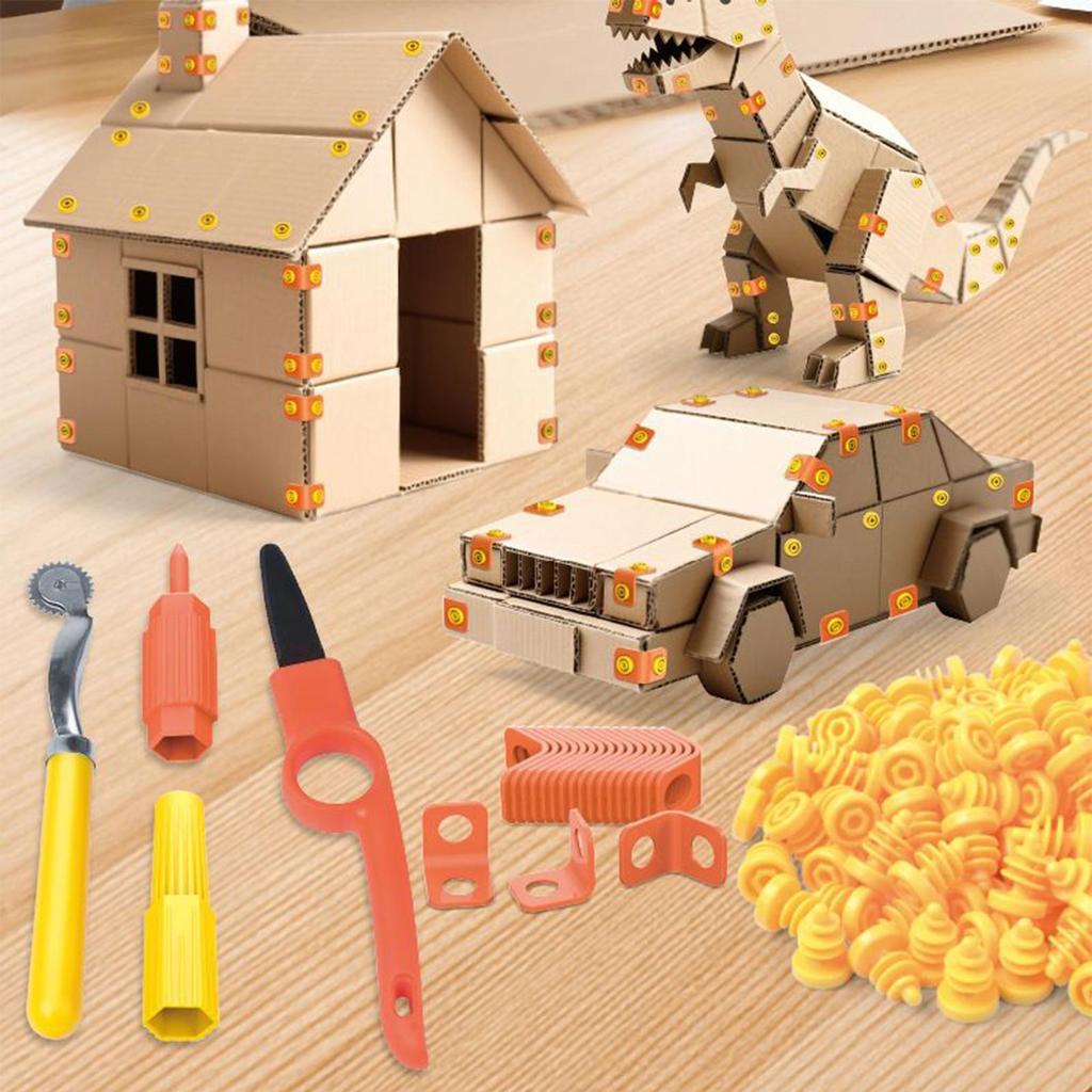 DIY Cardboard Tools Set For Kids Professional Cardboard Splicing Screw Tool Set With Cutter&Tool Box For Familv&Team Activitie