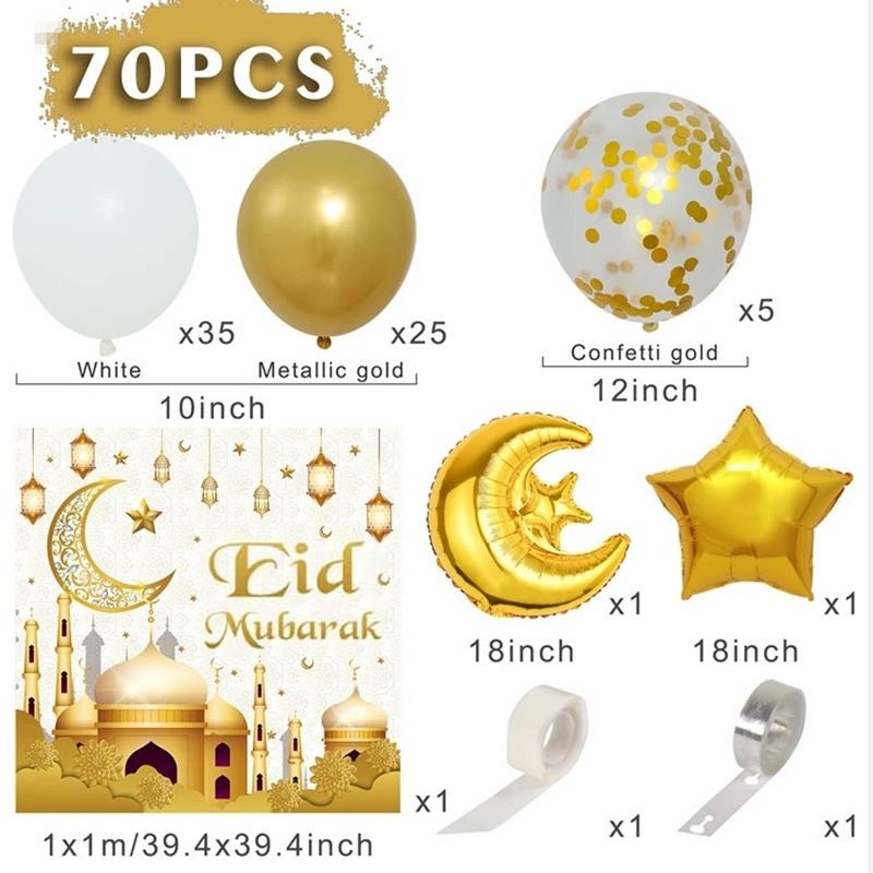 Mubarak Moon Star Foil Balloon Eid Mubarak Party Decorations Ramadan Dinner Table Decor Islamic Party Tablecloth Supplies