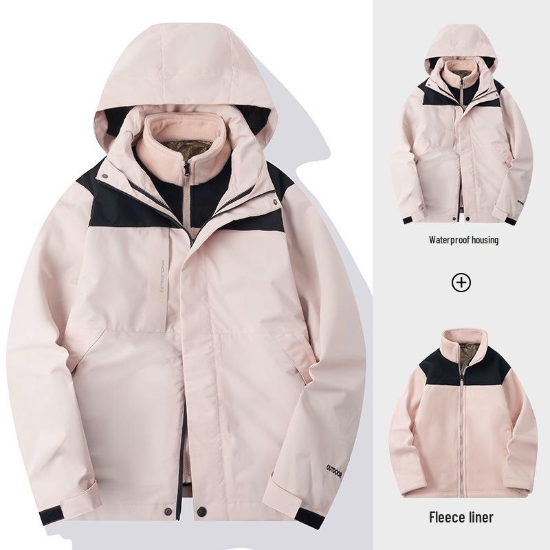

2024 Versatile Windproof Waterproof Detachable 3-in-1 Jacket for Autumn/Winter Mountaineering and Outdoor Outings L чёрный/розовый