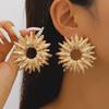 Exaggerated Fashionable Gold Color and Silver Color Pleated Hollowed-out Round Sunflower Stud Earrings for Women Korean Jewelry