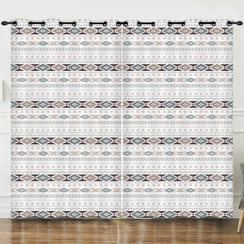 Curtains Floral Bohemian Stripes 3D Digital Printing Blackout Curtain Punching