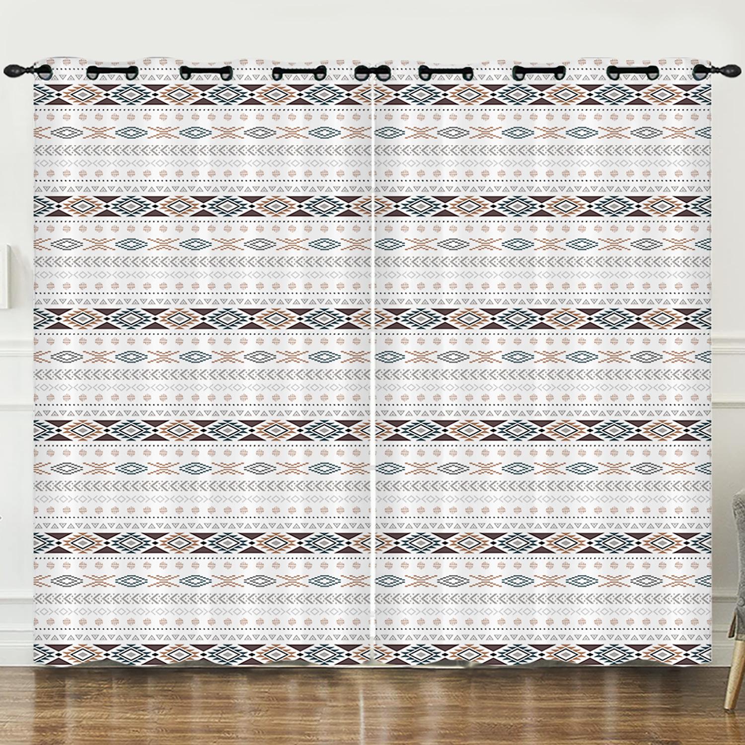 Шторы Цветочные Богемные Полосы 3D Цифровая Печать Светонепроницаемая Штора на Люверсах 2pcs*97cm*114cm*2