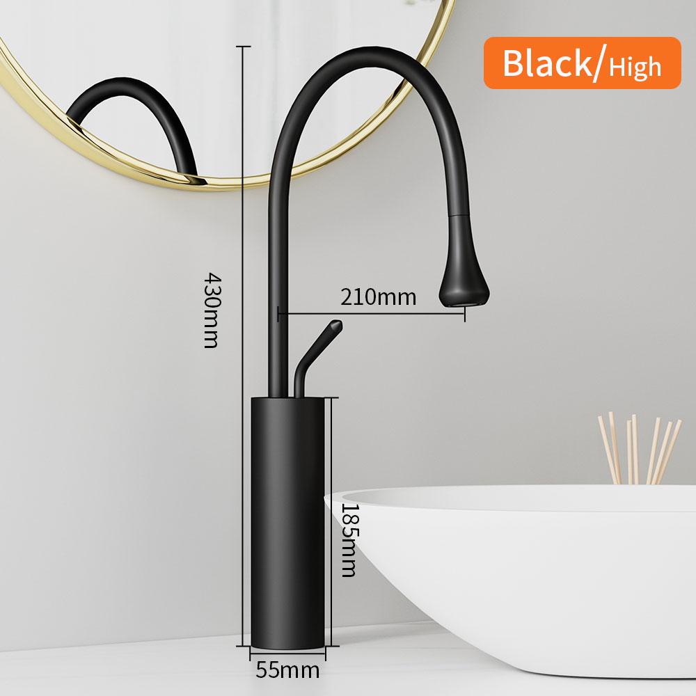Modern Black  Bathroom Faucet with Crane Deck Mounted Hot And Cold Water Mixer Tap Sink Basin Crane Faucet for Bathroom