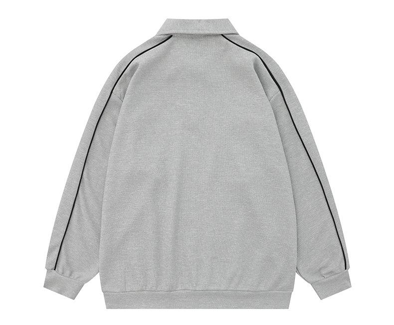 Wild Man Trendy American Letter Embroidery Waffle Knit Sweatshirt, Spring/Autumn Academy Style Half-Zip Polo
