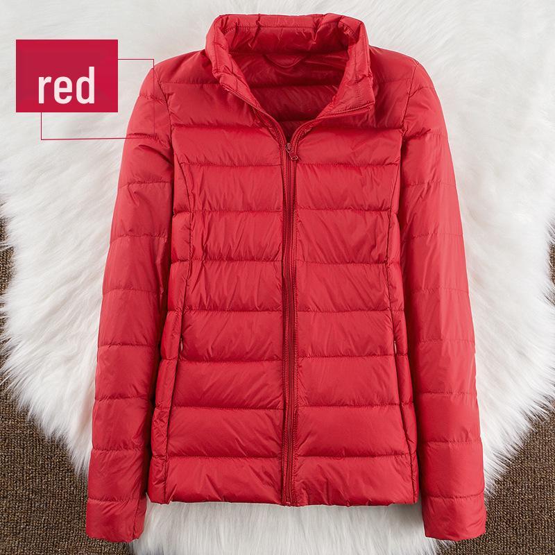 2026 Women's Lightweight Hooded Stand Collar Slim Down Jacket - Short Korean Style White Duck Outerwear