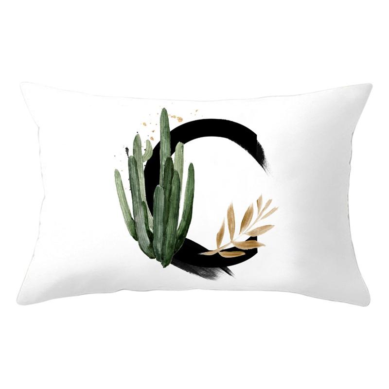30x50cm 26 Letters Polyester Pillowcase Green Leaves Plant Cushion Cover Living Room Home Decoration Car Waist Throw Pillow Case