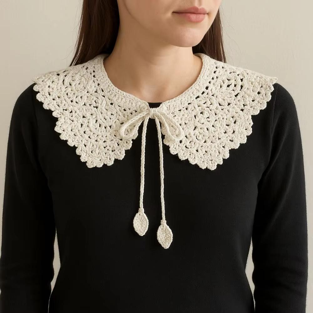 White Milk Silk Crochet Shawl Detachable Scarf Accessories Sweet Fake Collar  Women