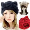 New Lovely Cat Ears Knitted Hat Fashion Women Solid Color Winter Warm Crochet Braided Beanie Hats Casual Girl Kawaii Wool Cap