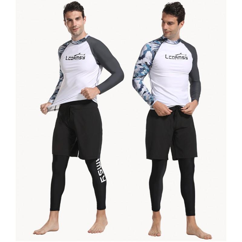 Mens Quick-Dry Rash Guard Long Sleeve UV Protection Diving Surfing Wetsuit Swimwear Water Sports