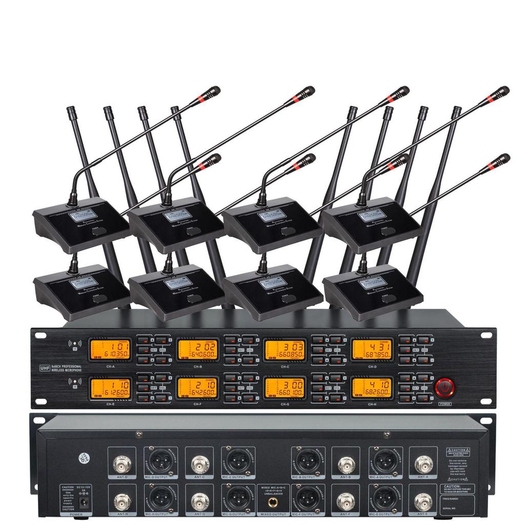 Wireless Conference Microphone System: One-to-Eight Connection, In Stock