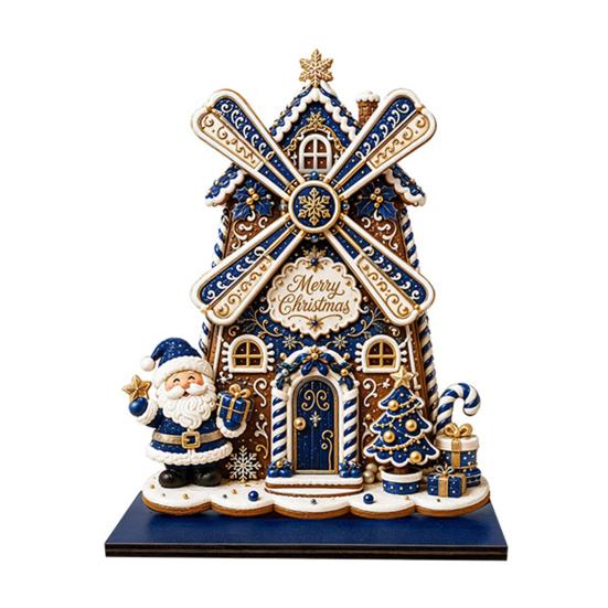 Wooden Holiday Tabletop Ornaments Christmas Windmill Ornament, 2D Rotating Decoration, Santa Gift for Family Centerpiece Table Mantel Shelf