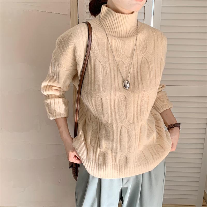 

Женский свитер, новый французский ретро-свитер с высоким воротом, женский свободный ворсистый воротник, ленивый ветровой топ One Size абрикосовый