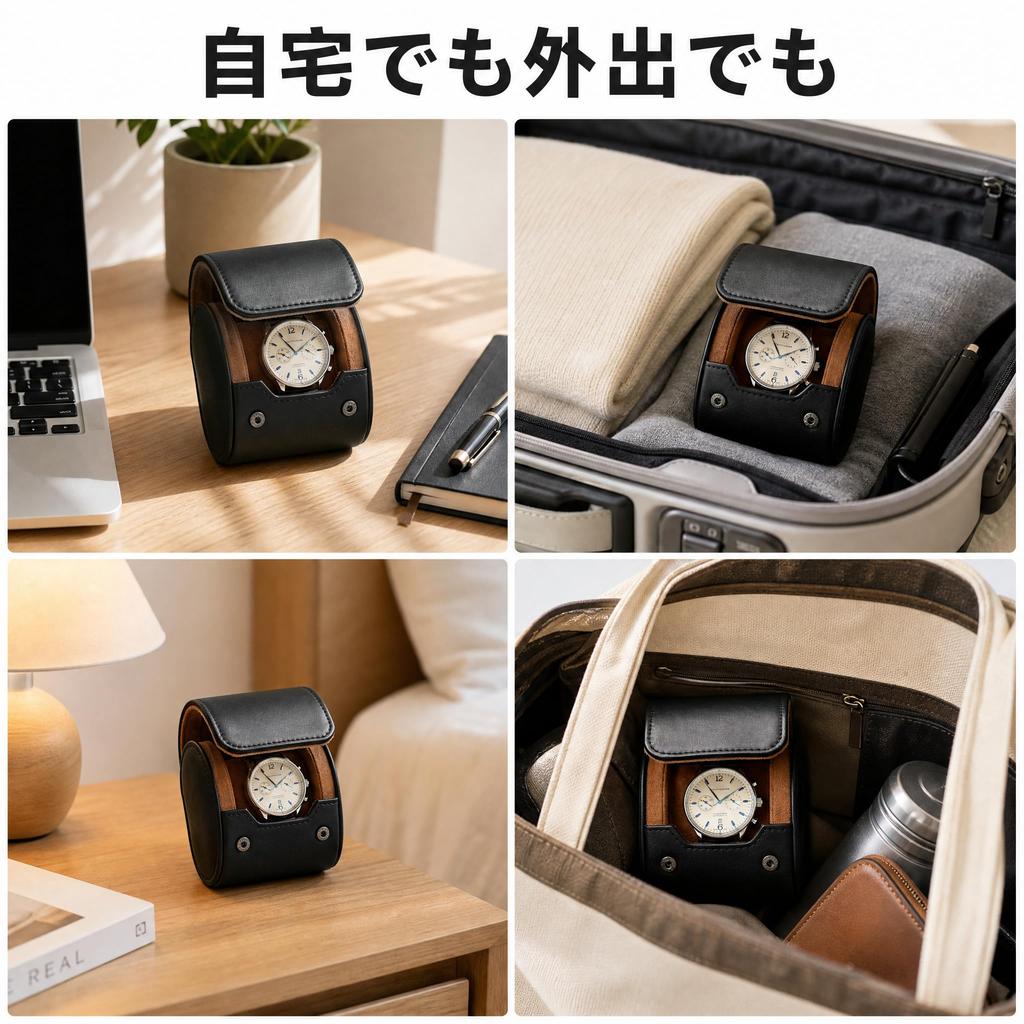 Woodten Watch Single Storage PU Black Case, Watch, Case, Leather,