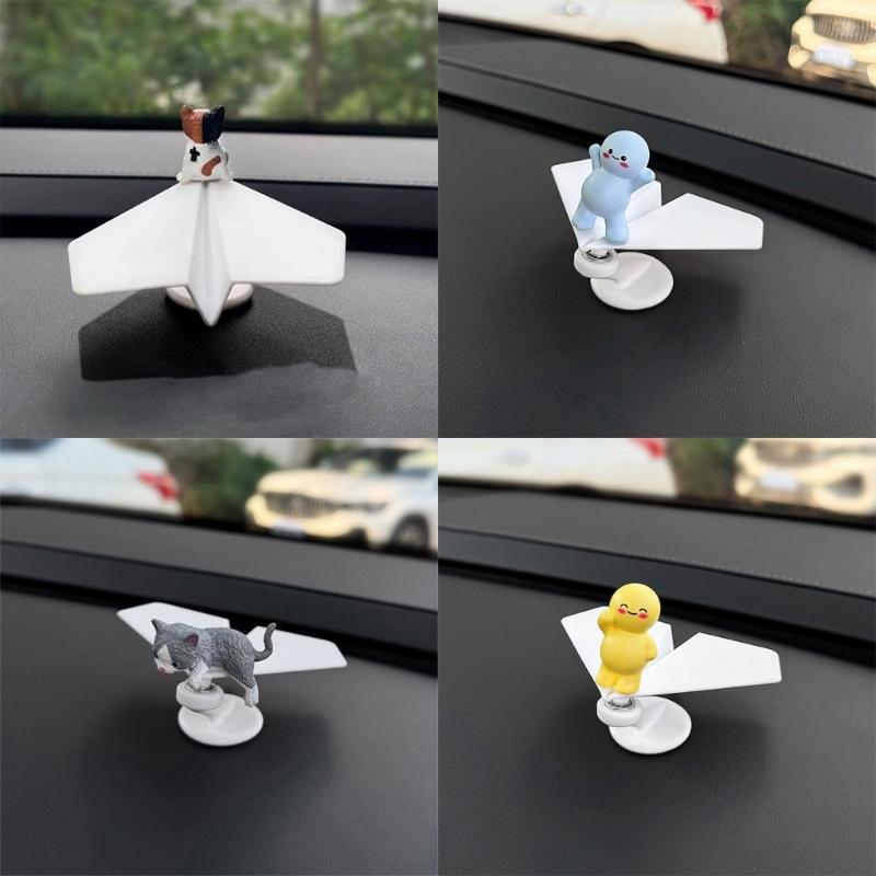 Solar Powered Rotating Airplanes Car Accessory Dashboard Decoration ABS Craft with Secure Silicone Mount for Long Travel