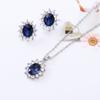 Bridal Fashion Jewelry Sets For Women Blue Full Crystal Flower Pendant Necklace Earring Set