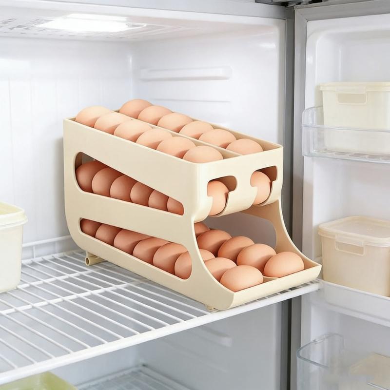 Double Layer Rolling Eggs Storage Container For Fridge With Automatic Slide Out Designs And Protective Eggs Trays