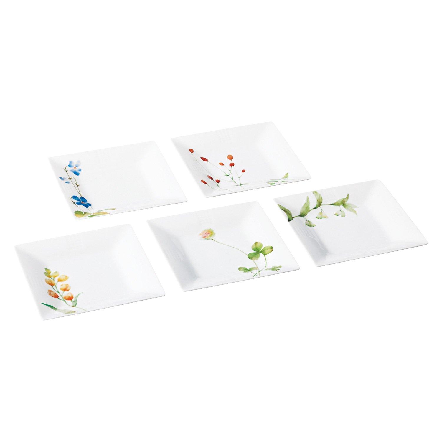 

Noritake Square Plates (Set of 5) 15cm Azuma no Michi (Road to Azuma) Microwave and Dishwasher Safe, Fine Porcelain, F10194/1654-15