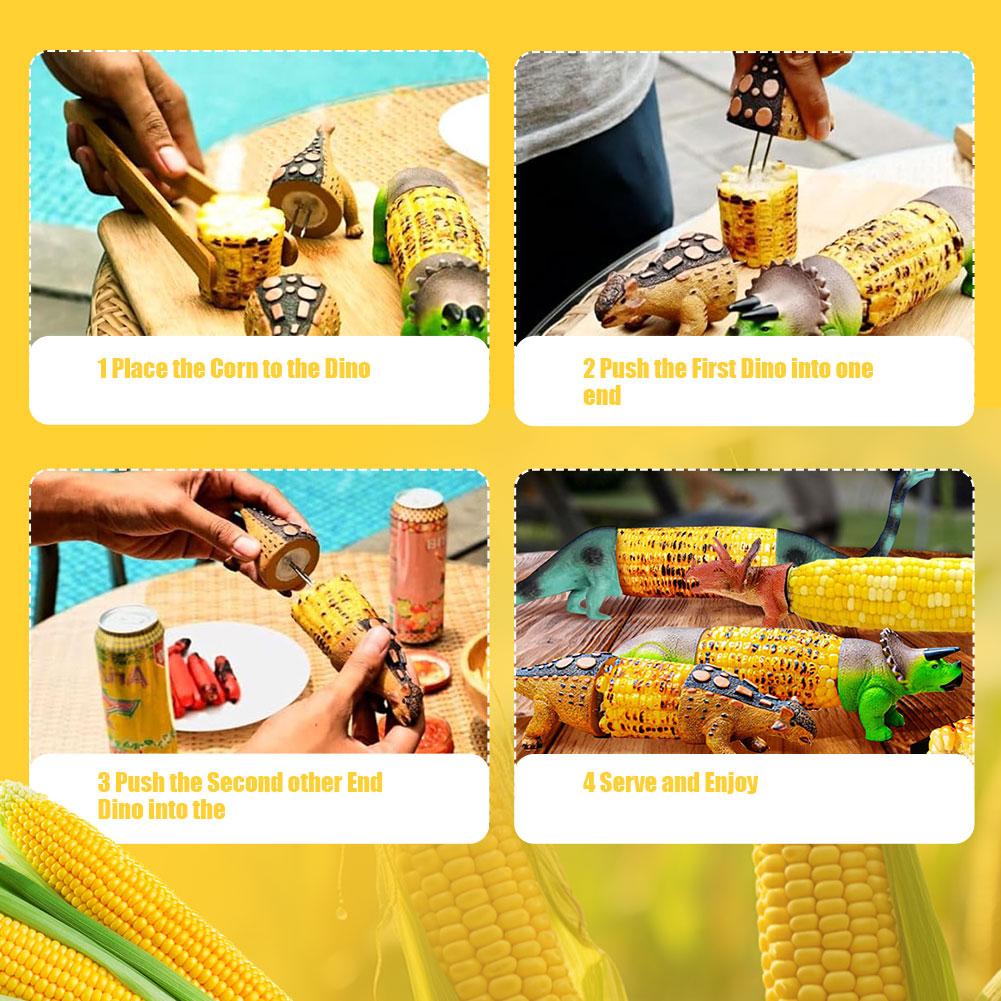 Dinosaur Corn Cob Holders with Stainless Steel Prongs Corn On The Cob Holders Reusable Sweetcorn Holders for Childs and Adults