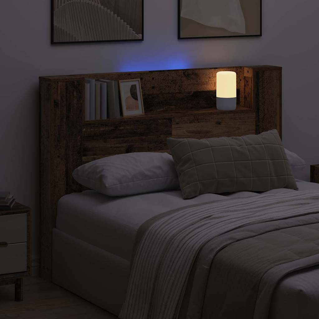 Storage Headboard with LED Reclaimed Wood Look Wood Based Material