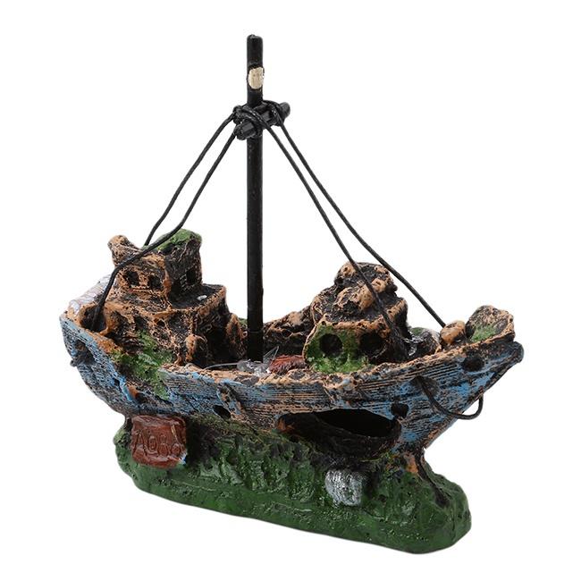 Wreck Sunk Ship Aquarium Ornament Sailing Boat Destroyer Fish Tank Cave Decor