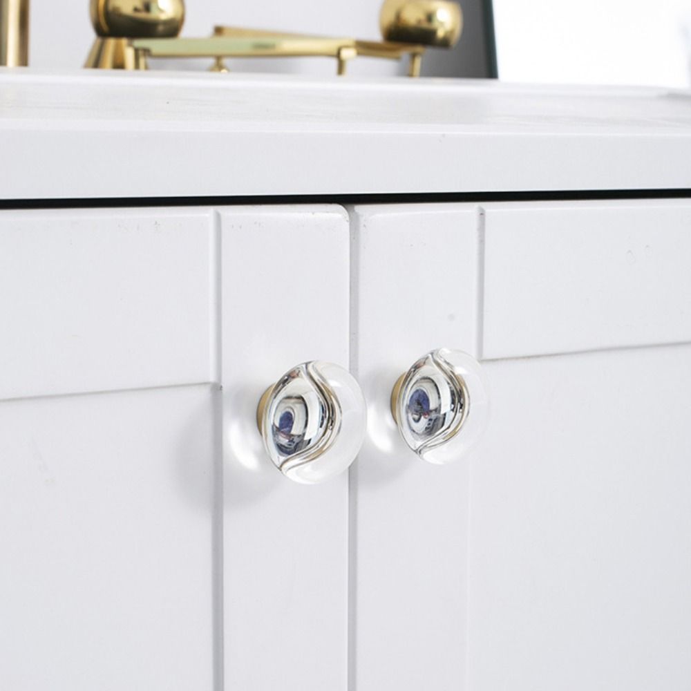 Gold Base Kitchen Cabinet Knobs Champagne / Transparent Wardrobe Handles Cabinet Door