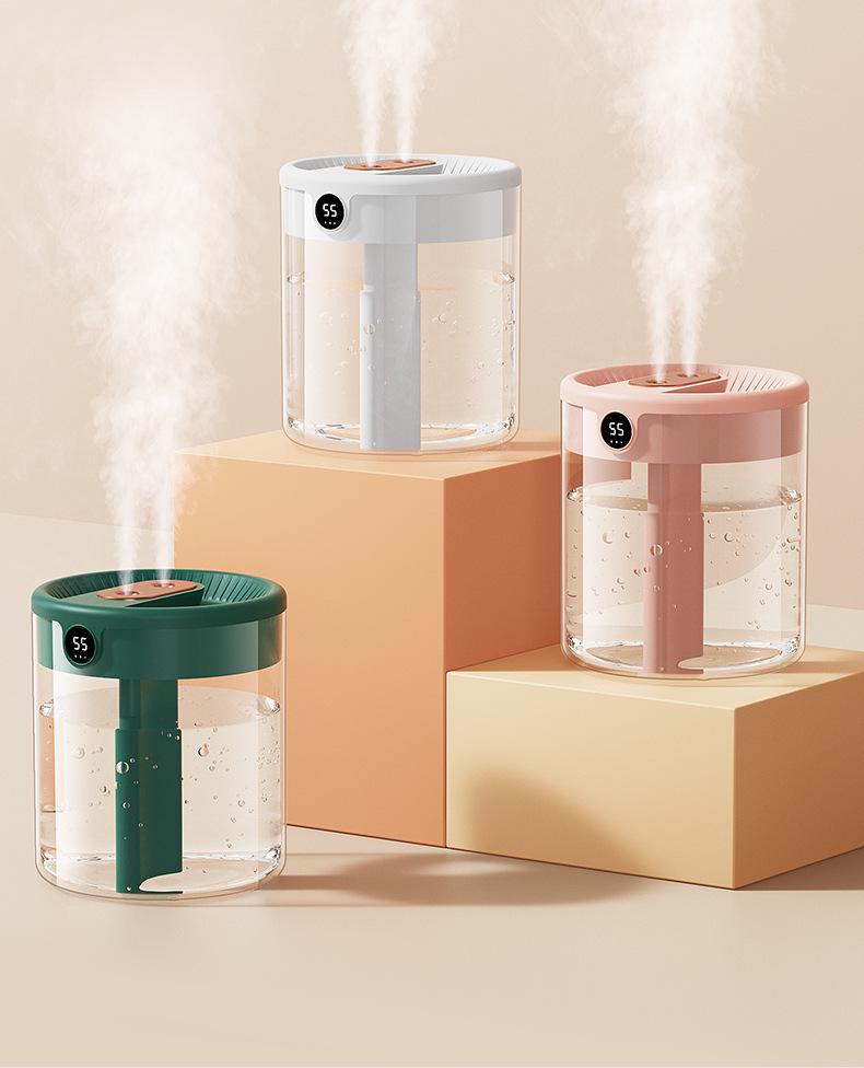 2L USB Dual Spray Humidifier with Night Light & Digital Display for Home, Bedroom, or Office