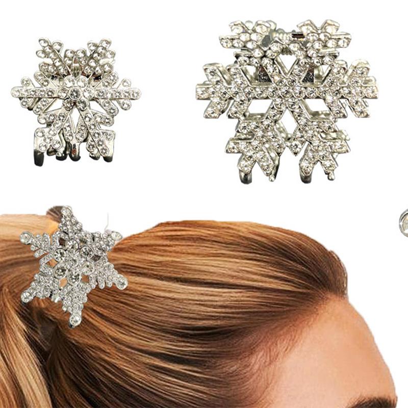 1Pcs Silver Rhinestone Snowflake Hair Clip Christmas Style Side Bangs Shattered Hair Clip Fashion New Ponytail Clip