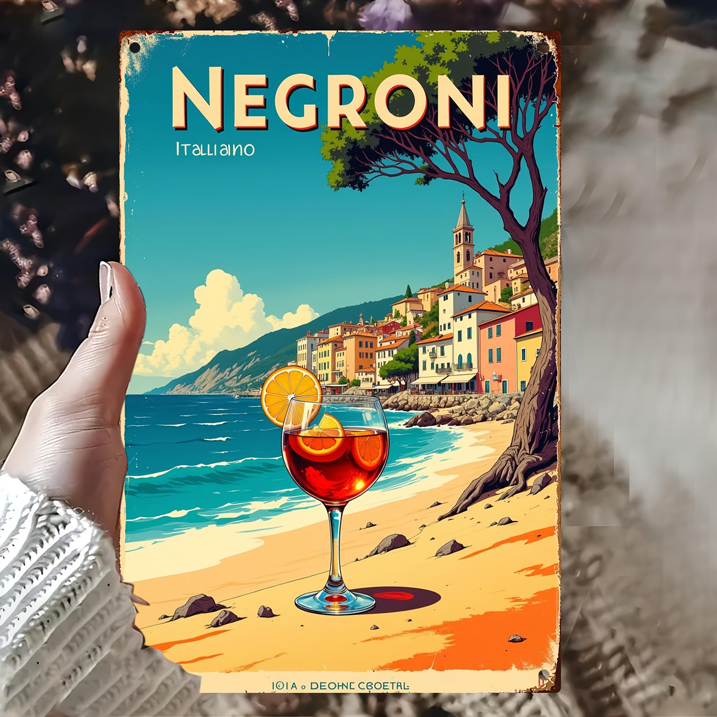 Negroni Cocktail Metal Tin Sign    Rustic Italian Beach Scene Wall Decor for IndoorOutdoor Use Perfect for Home Bar Cafe 20x30cm（7.8x11.8inch）