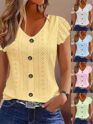 Korean Style Slimming Puff Sleeve V-Neck Summer Shirt for Women