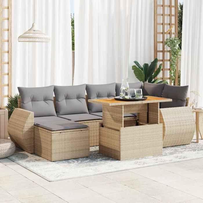 VidaXL Garden Lounge Set with Cushions 7 Pcs Beige Braided Resin 3327286