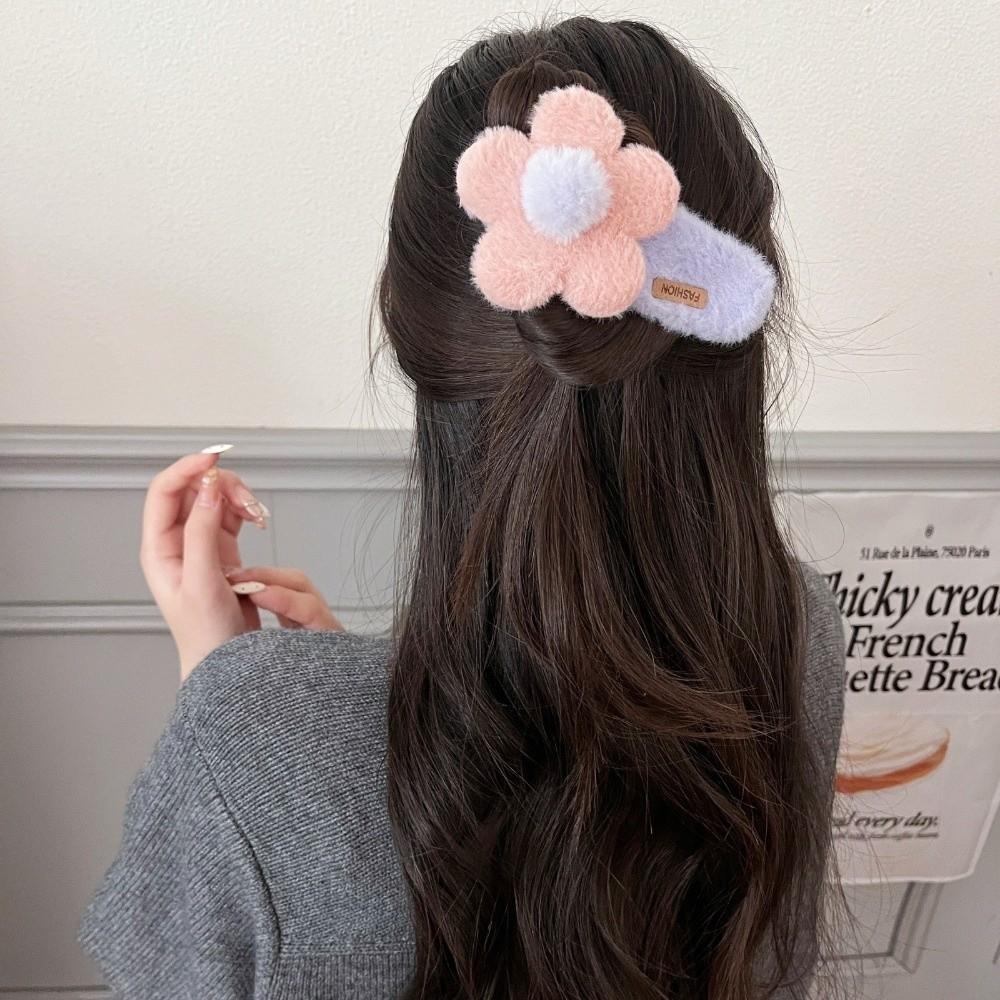 Fashion Plush Flower Hair Clip Sweet Duckbill Clip Headwear Accessories  Back Head