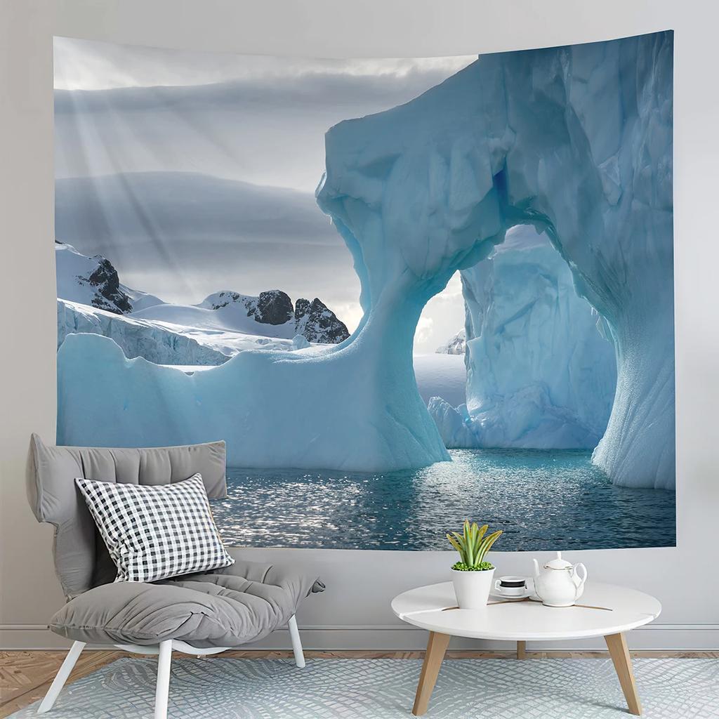 Antarktis Wandteppich Gletscher Ozean Wandteppich Naturlandschaft Wandteppich Haus Wohnzimmer Studentenwohnheim Schlafzimmer Ästhetische Dekoration Bänder