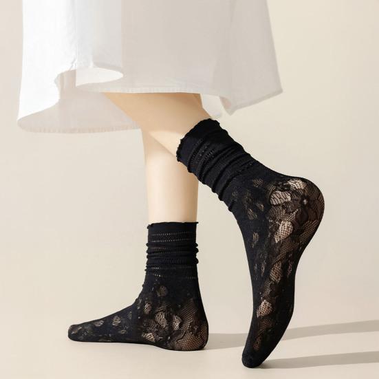 Women's Ruffle Socks Casual Mesh Lace Crew Socks Summer Ultra Thin Frilly Ankle Socks Soft Breathable Knit Socks