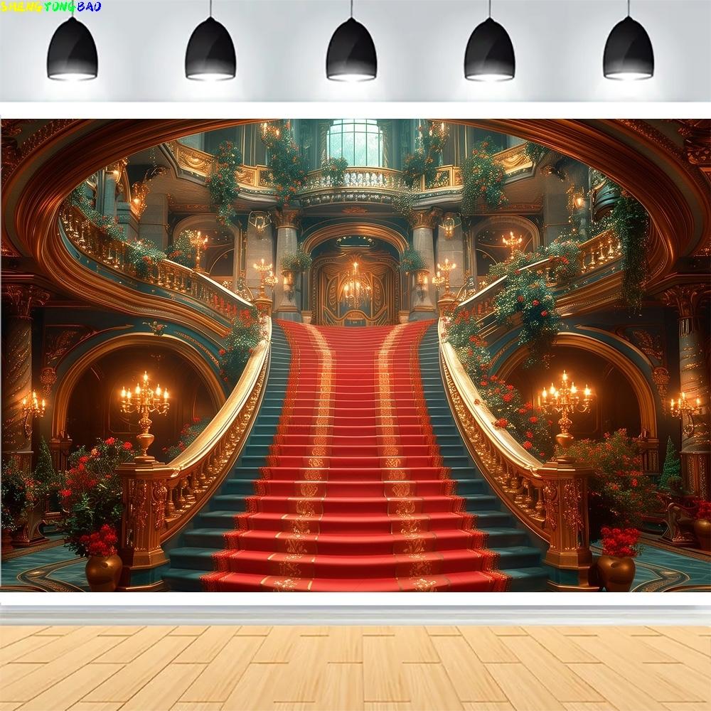 Luxury Castle Palace Photography Backdrops Red Carpet Opera House Church Wedding Birthday Party Photo Studio Background XS-01