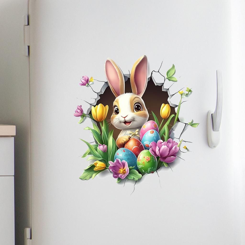 Creative Easter Wall Stickers,Festive 3D Breakthrough Stickers Easter Bunny Decorative Wall Decals For Home Roomm Room Party