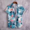 Hawaiian Shirt Men Fashion Flower Geometric Printed Blouse Single-breasted Beach Short SleeveTops Men's Holiday Clothing
