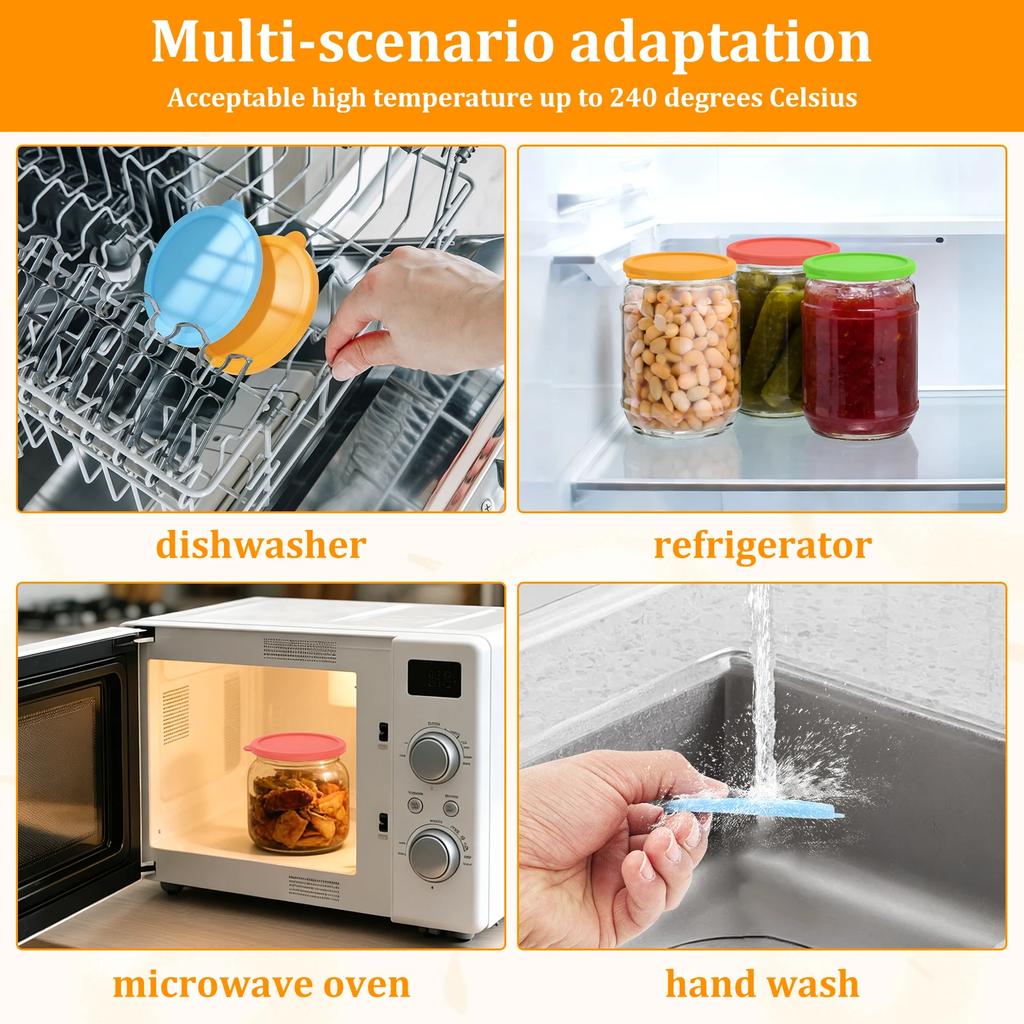 8Pcs 3 Inch Silicone Jar Lid Leak Proof Food Sealing Preservative Lid Reusable Heat and Cold Resistant Sealing Lid Kitchenware