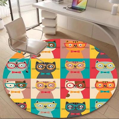 1pc Glasses Cats Office Round Area Rug,  Mat Suitable ForOffice, Under Office Chairs Bedroom Living Room Home Decor, Room Deco