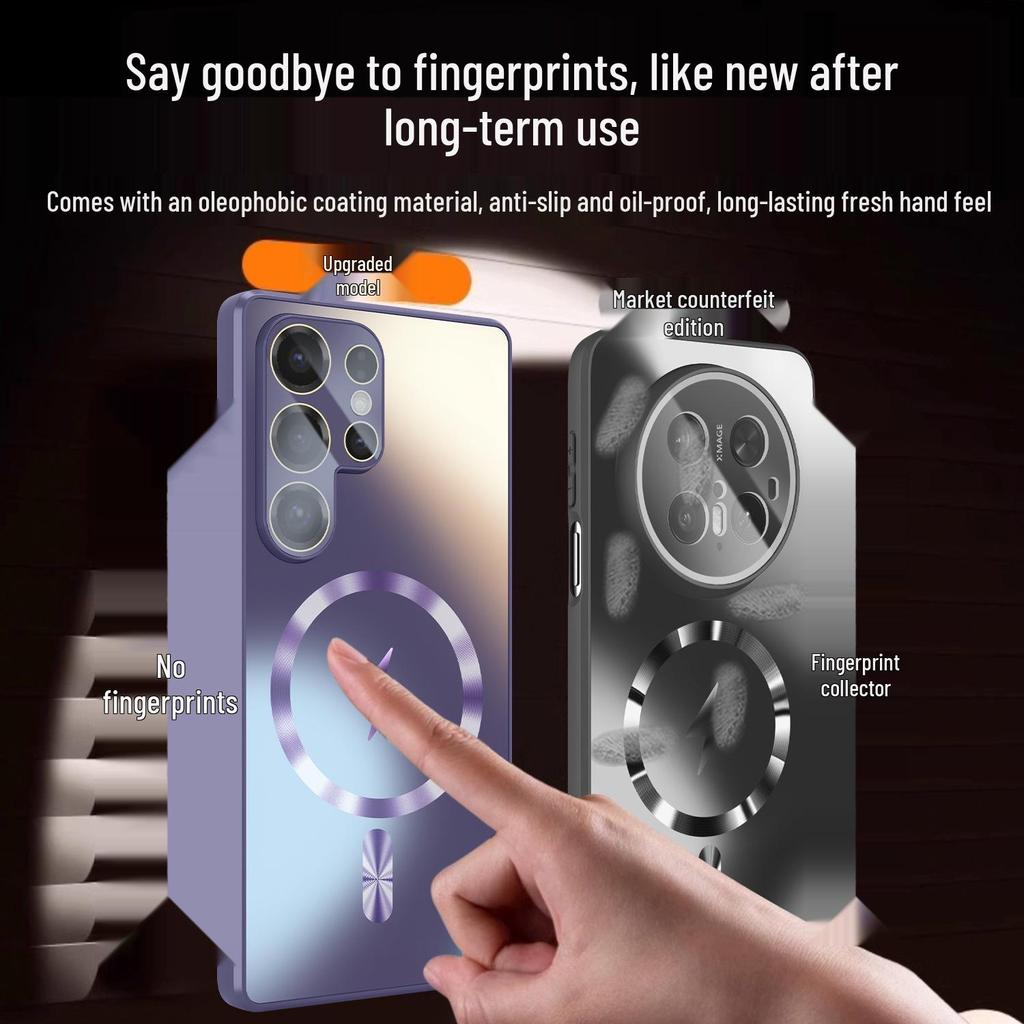 Magnetic Frosted Glass Phone Case for Samsung S25 Ultra: Skin-Feel, Full Lens Coverage, Drop-Proof, Anti-Slip