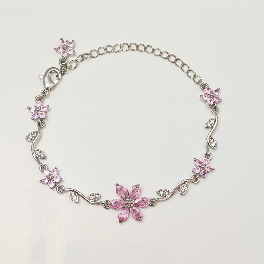 Exquisite Zircon Bow & Flower Pendant Bracelet for Women