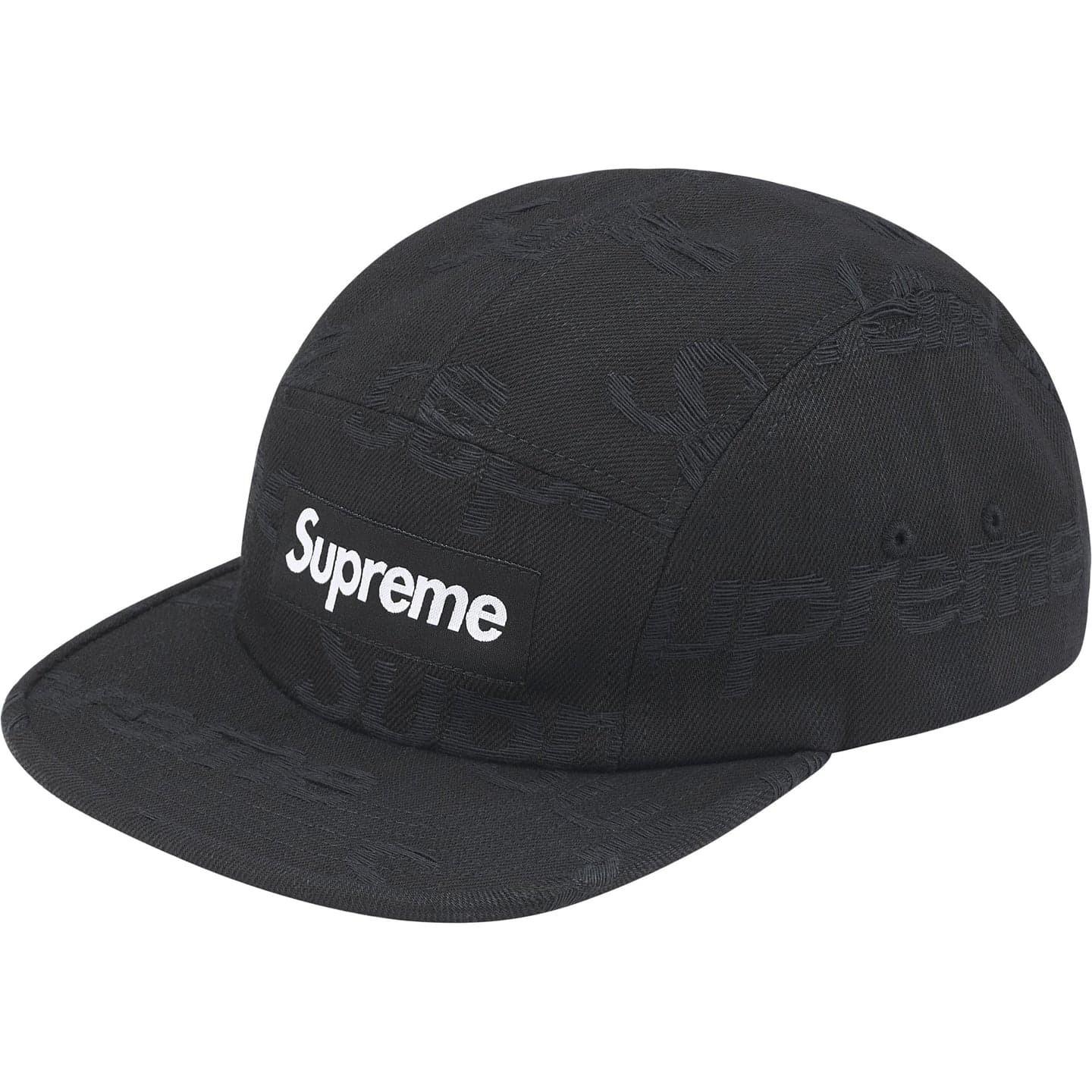 Supreme Jacquard Logos Denim Camp Cap Black One-Size