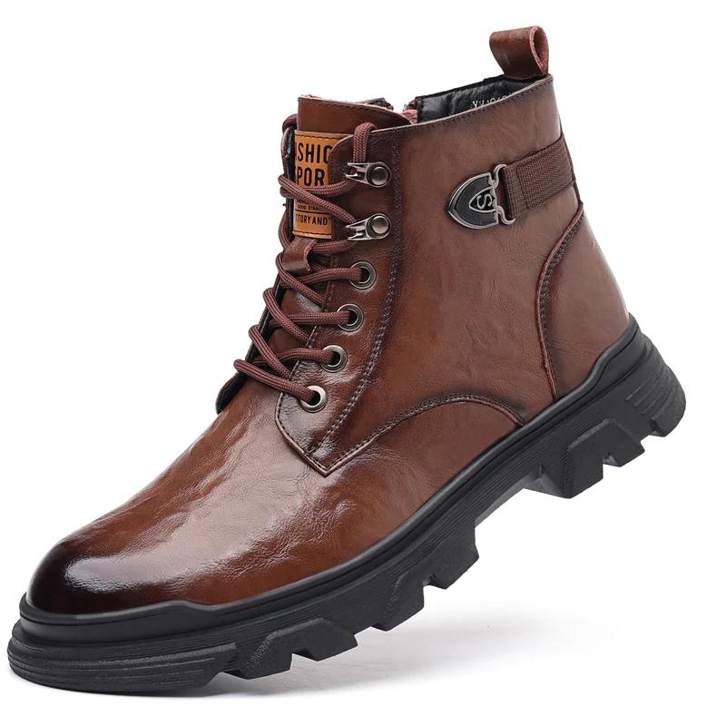 Men s Autumn Winter Boots Fashion Designer Leather High Top Warm Outdoor Casual Shoes Business Classic 38 коричневый 6470₽