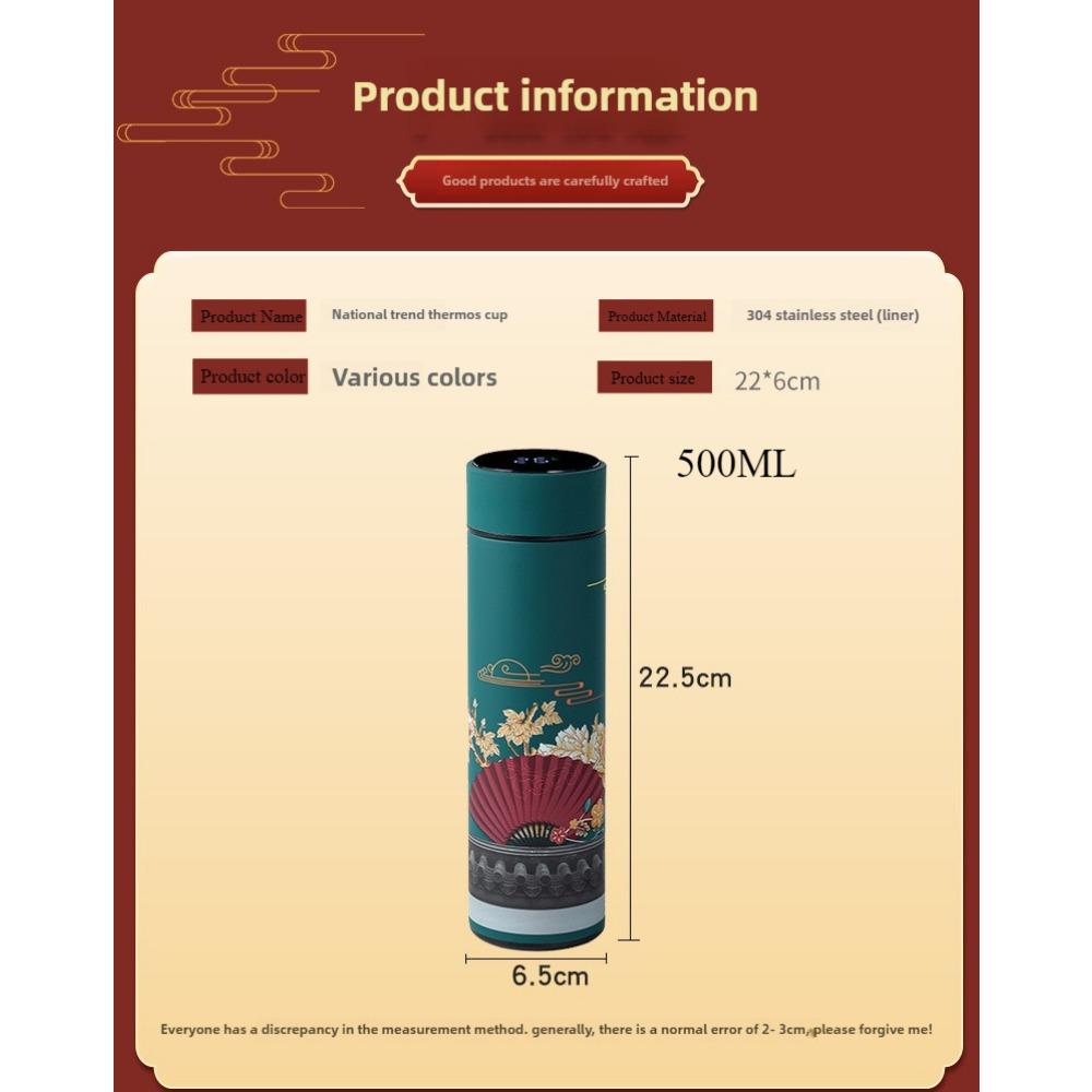 16Oz InsulatedCoffee Tea Travel Thermos Flask Leakproof BPA1 Free with Removable Filter and Thermometer Elegant Asian Art Design