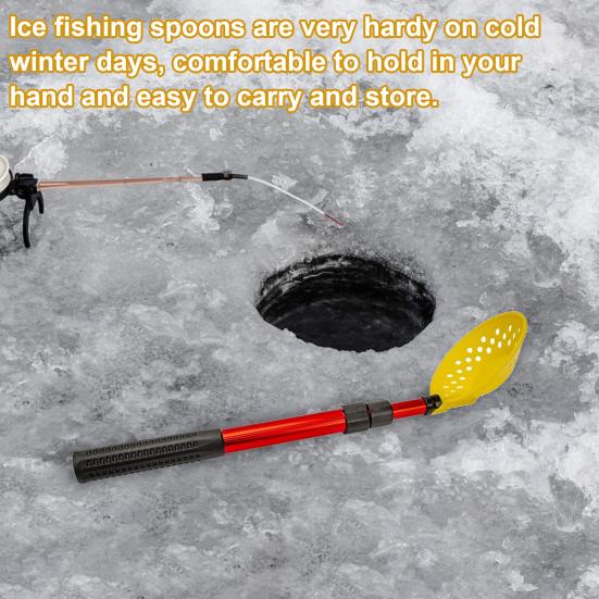 Winter Outdoor Ice Fishing Scoop 3 Sections Telescopic Handle Aluminum Alloy Portable Ice Skimmer Scooper Manual Scooping Tools Fishing Accessories