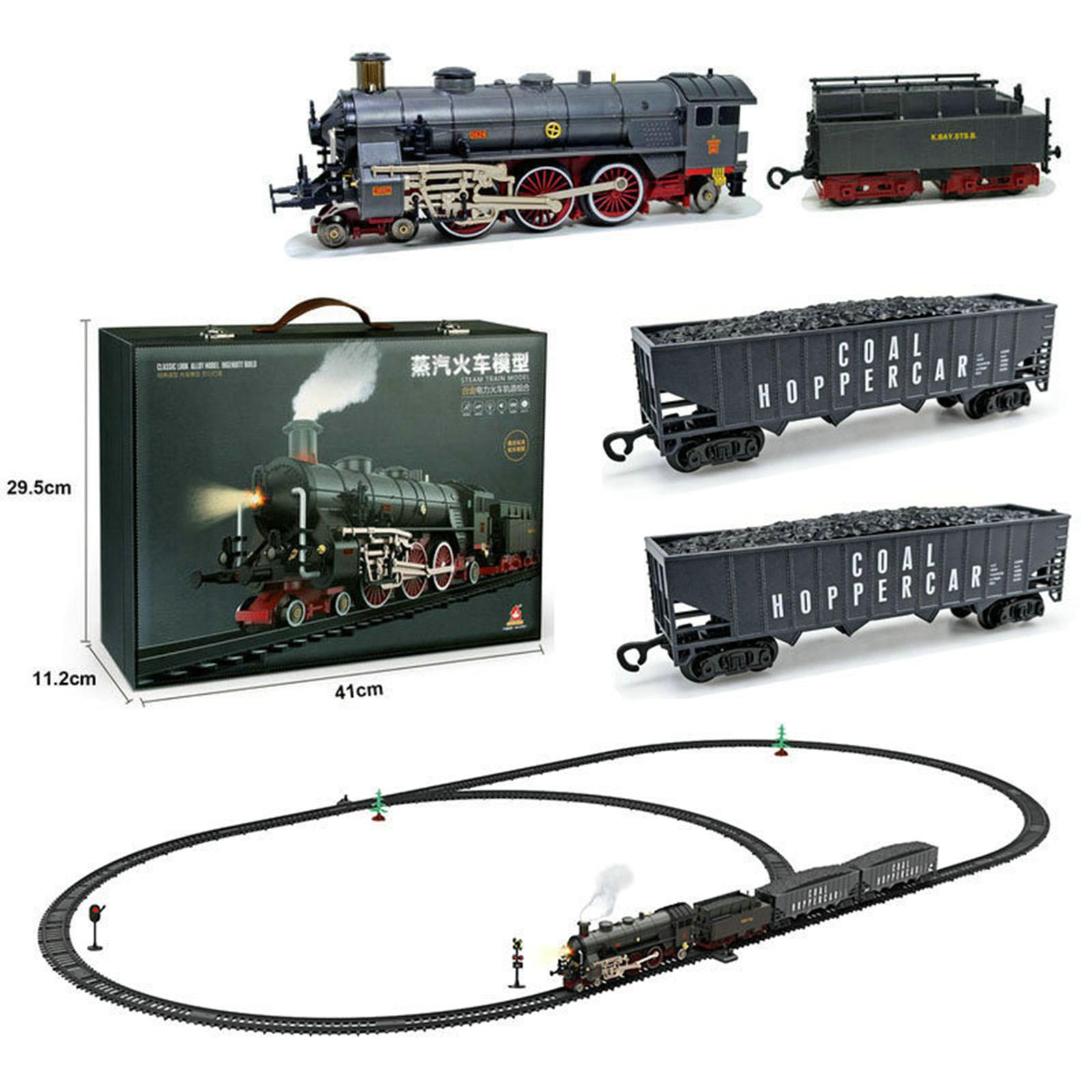 Electric Train Set with Smoke Lights Sounds Battery Operated Steam Locomotive Train Toy Model for Kids Engine Toy Open Door