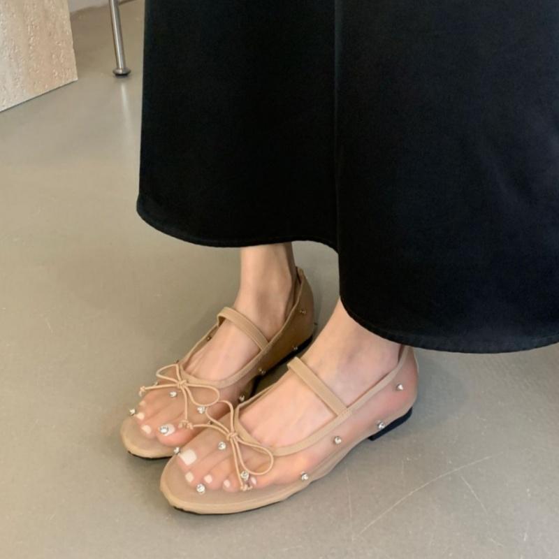 Crystal Mesh Rhinestones Ballerina Flats Round Toe Mary Jane For Work Office Flats New Designer Non Slip Casual Walking Shoes