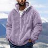 Men's Fashion Solid Color Patchwork Sweatshirt Loose Double-sided Velvet Warm Jacket Zipper Outerwear