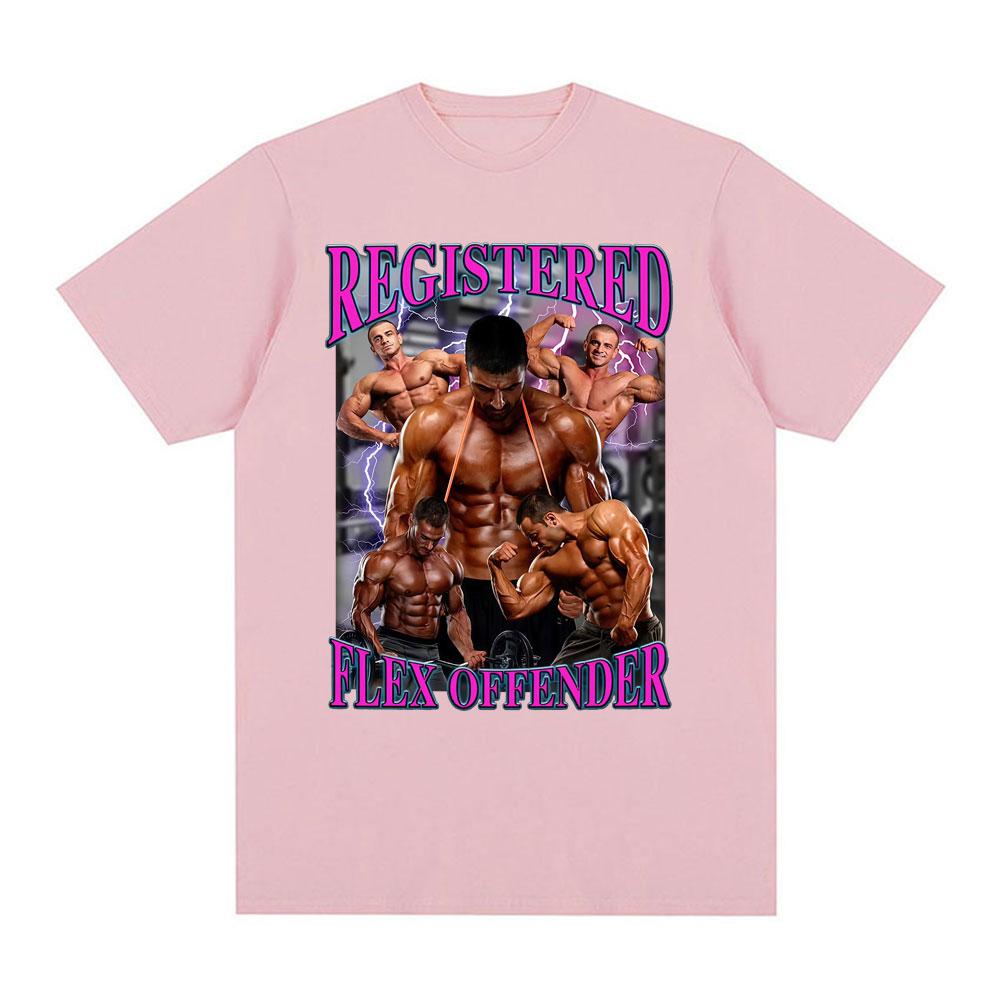 Registered Flex Offender Funny Gym T Shirt for Unisex Hip Hop Retro Oversized T Shirts Unisex Cotton Casual Loose Short Sleeve Tshirt