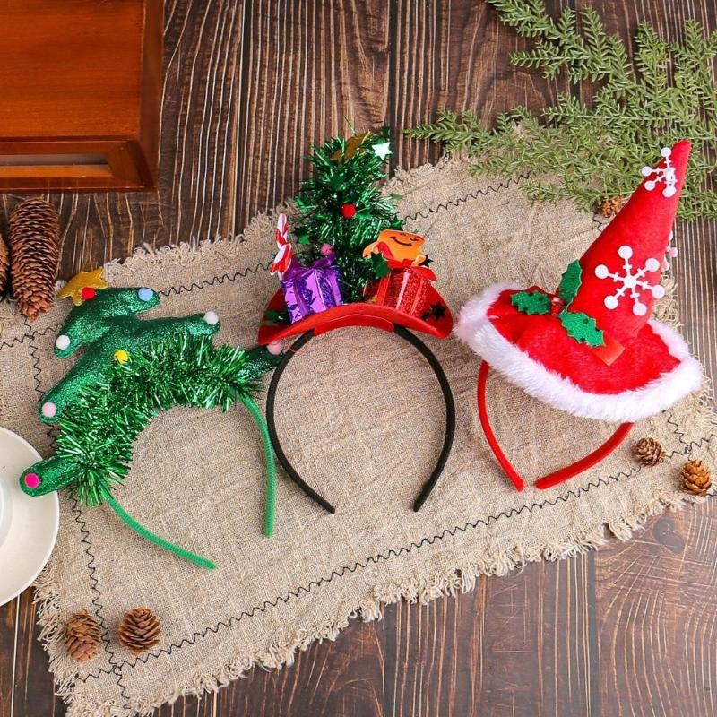 Set Of 4 Adjustable Size Headbands Christmas Themed Headwear Handmade Festives Costume Accessories Party Supplies
